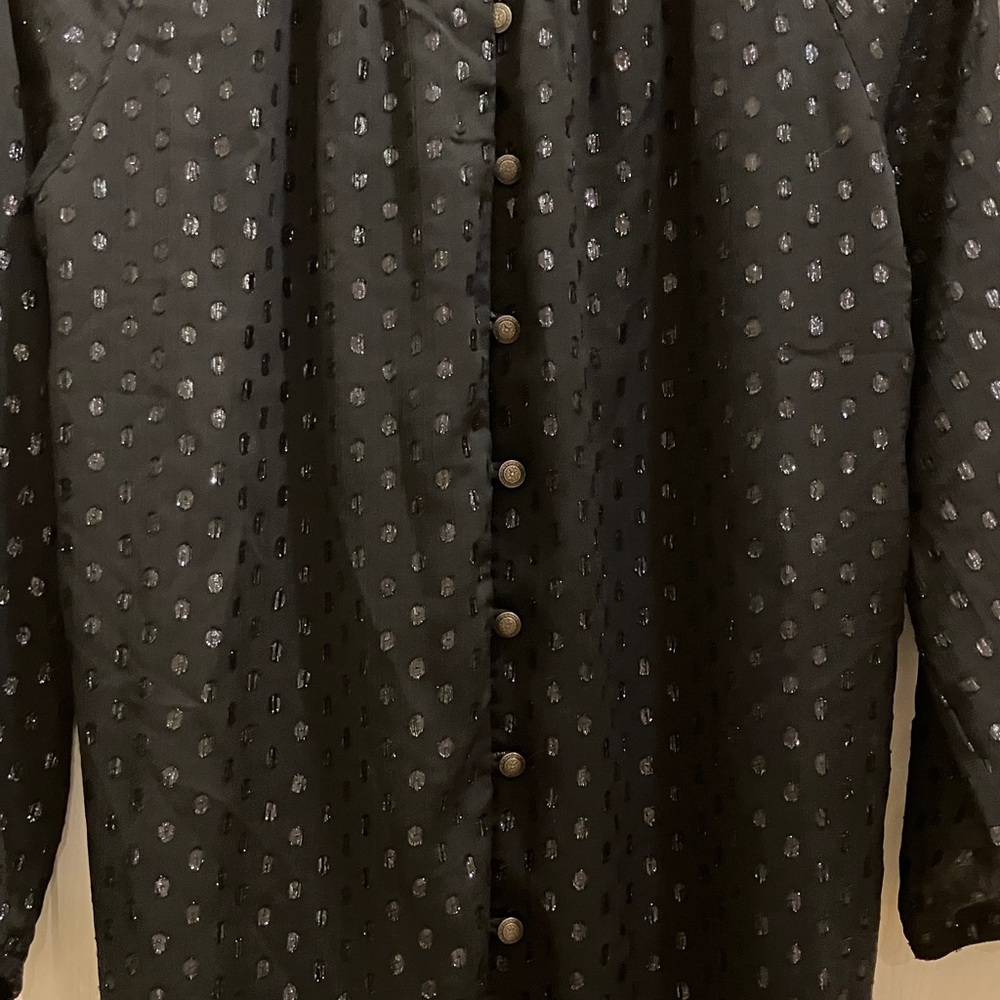 Mason & Belle Black Foil Shimmer Dot Button Blouse Women’s Lined Long Sleeve - Picture 7 of 11